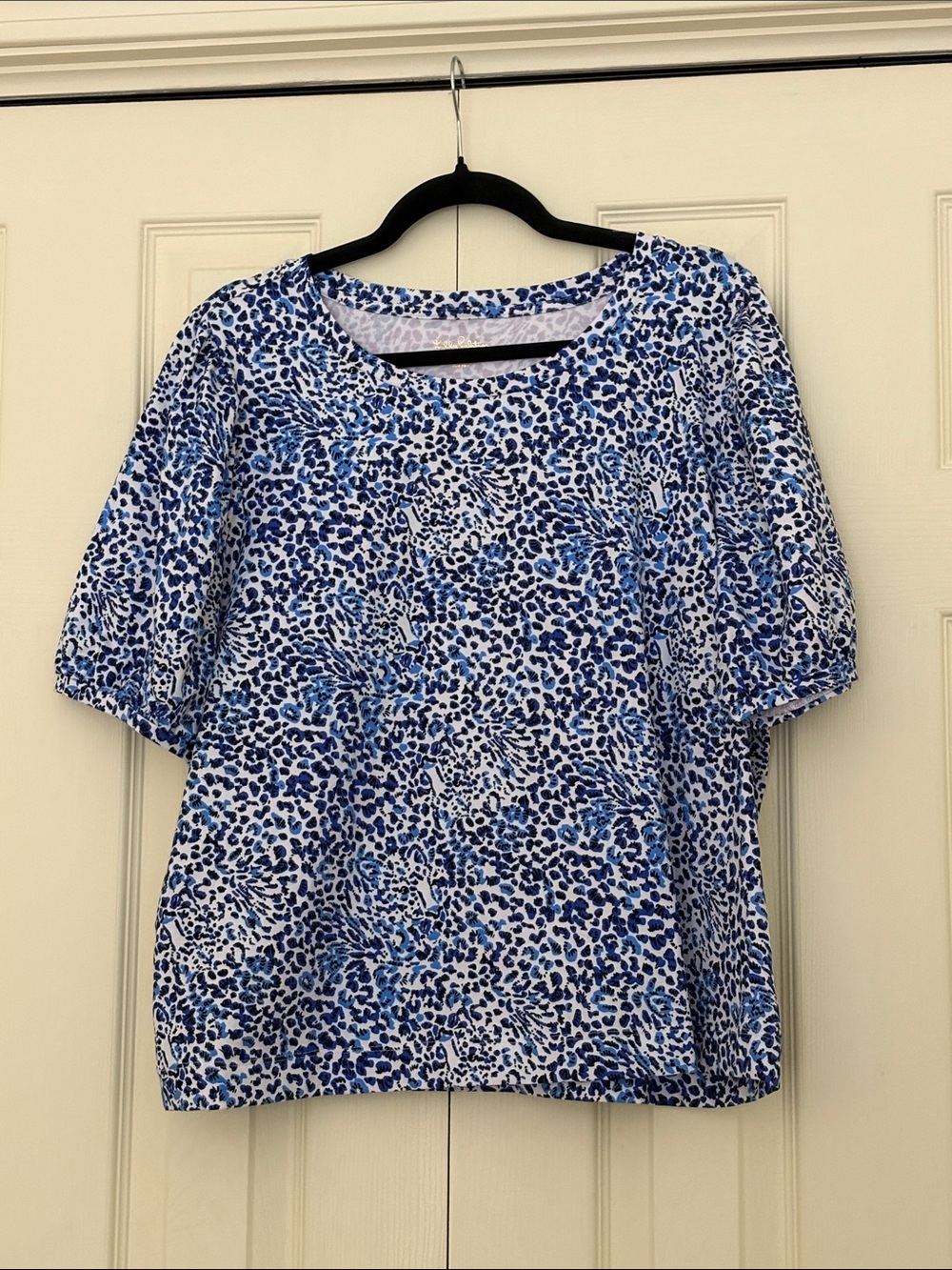 Lilly Pulitzer Rhett Blue and White Short Sleeve Printed Top